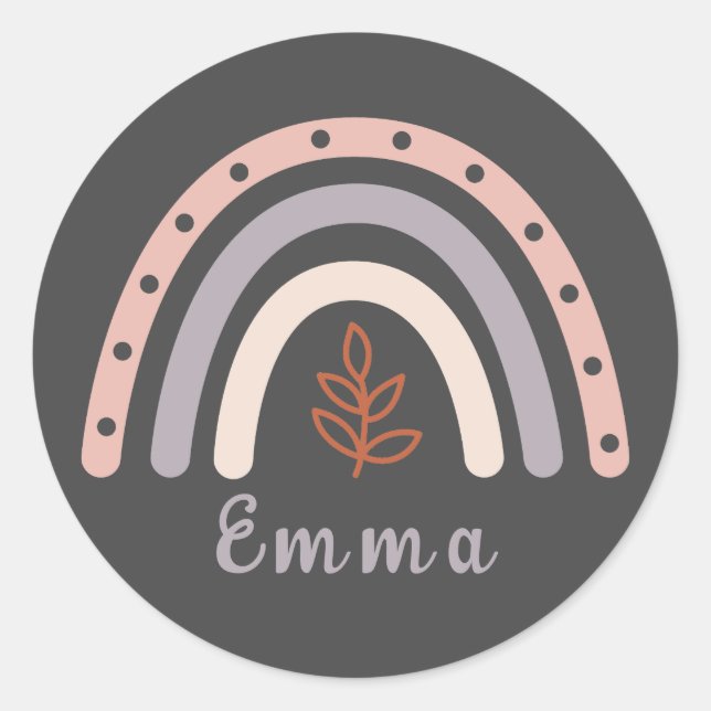 Cool Boho Rainbow with Personalised Name Classic Round Sticker (Front)