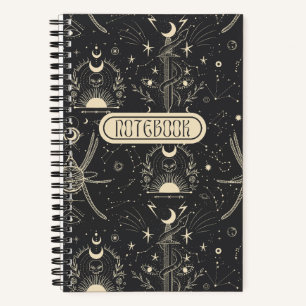 Cool Boho Skulls Stars Moon Spiral Notebook