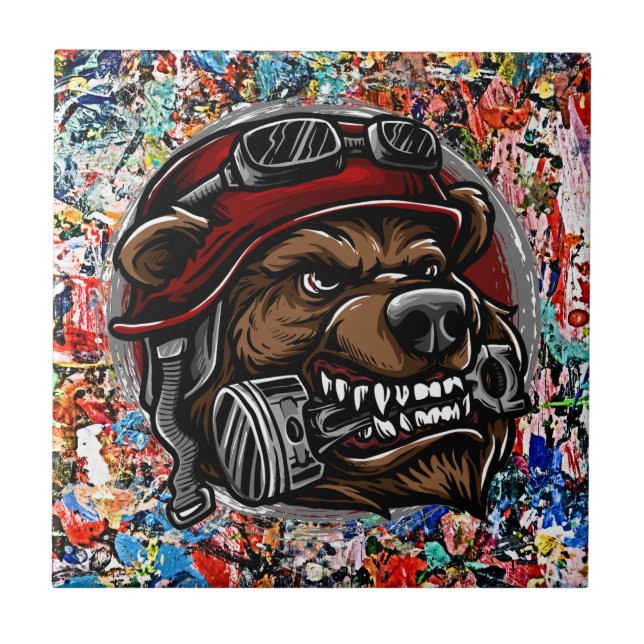 Cool & Bold Art for Your Space  - Biker Bear Retro Tile (Front)