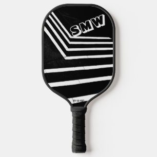 Cool Bold Black, White Lines, Custom Monogram Pickleball Paddle