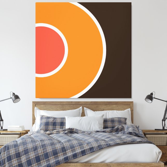 Cool Bold Bright Orange Cocoa Brown Concentric Art Canvas Print (Insitu(Bedroom))