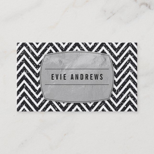 COOL bold chevron pattern silver foil glitter Business Card (Front)