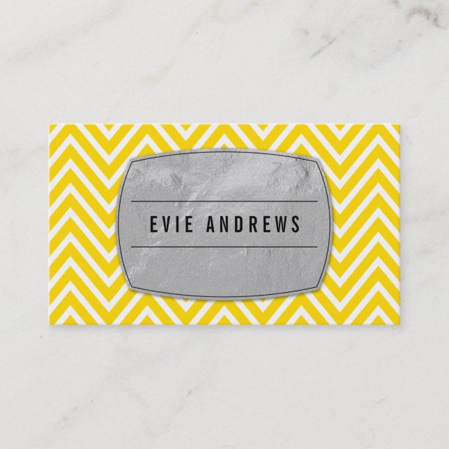 COOL bold chevron pattern silver foil panel yellow Business Card (Front)