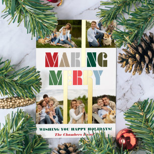 Cool Bold Colourful Making Merry Multiphoto  Foil Holiday Card
