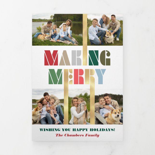 Cool Bold Colourful Making Merry Multiphoto  Tri-Fold Card (Cover)