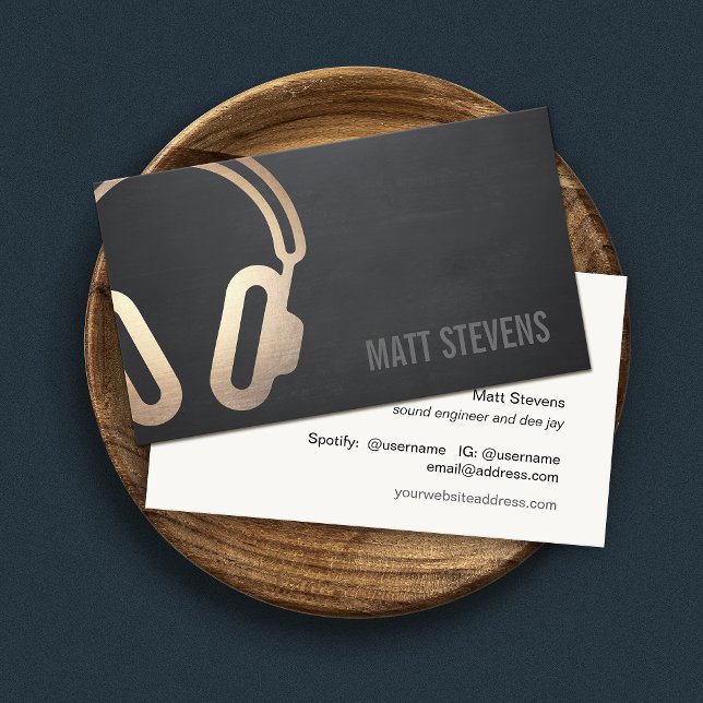 Cool Bold DJ Gold Headphones Black Music Business Card (Creator Uploaded)