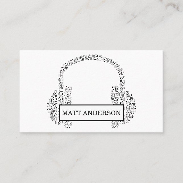 Cool Bold DJ Headphones Black Music Business Card (Front)