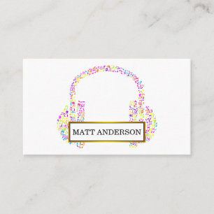 Cool Bold DJ Headphones Colourful Music Business Card