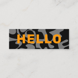 Cool Bold Font Modern Black Grey Orange Hello Mini Business Card