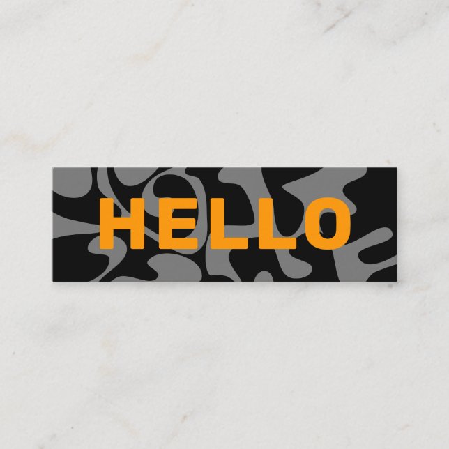 Cool Bold Font Modern Black Grey Orange Hello Mini Business Card (Front)