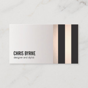 Cool Bold Modern Black and Rose Gold Striped 2 Business Card
