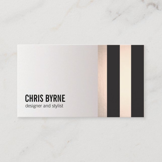 Cool Bold Modern Black and Rose Gold Striped 2 Business Card (Front)