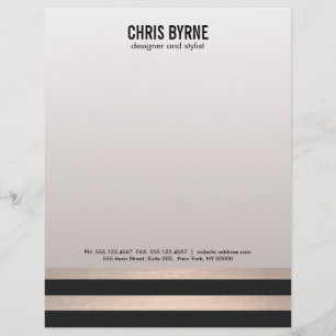 Cool Bold Modern Black and Rose Gold Striped Customised Letterhead