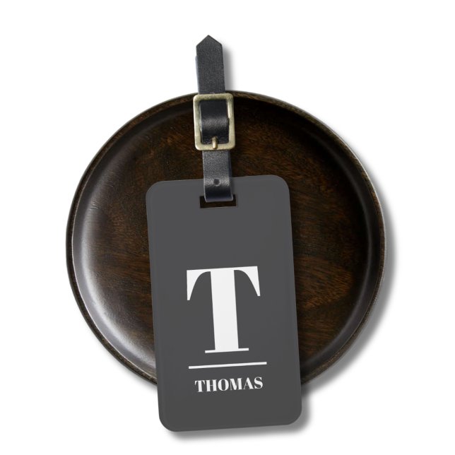 Cool Bold Monogram Dark Grey White  Luggage Tag (Creator Uploaded)