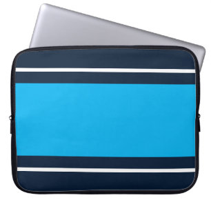 Cool Bold Nautical Navy Sky Blue Racing Stripes Laptop Sleeve