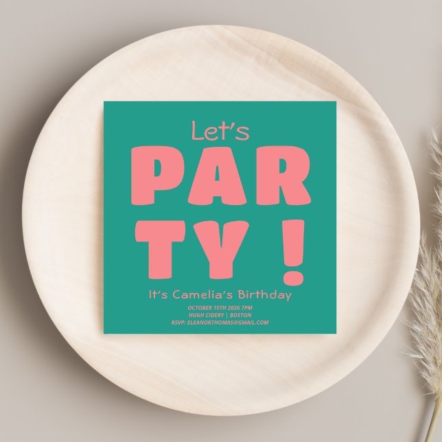 Cool Bold Pink Lets Part Typography Retro Birthday Invitation (Creator Uploaded)