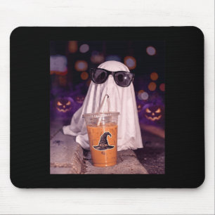 Cool boo ghost drinking iced coffee halloween mouse mat
