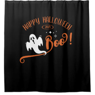 Cool Boo Little Ghost Happy Halloween Black Shower Curtain
