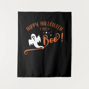 Cool Boo Little Ghost Happy Halloween Black Tapestry