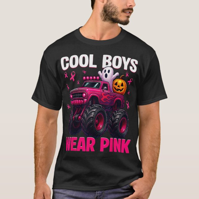 Cool Boo Wear Pink Monster Truck Breast Cancer  T-Shirt (Front)