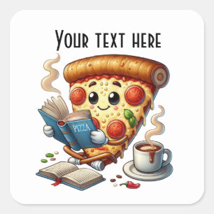 Cool book club pizza party add text  square sticker
