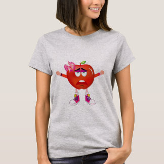 Cool Bored Red Apple Girl Cartoon T-Shirt