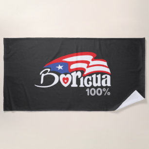 Cool Boricua 100%  Puerto Rico Flag  Beach Towel