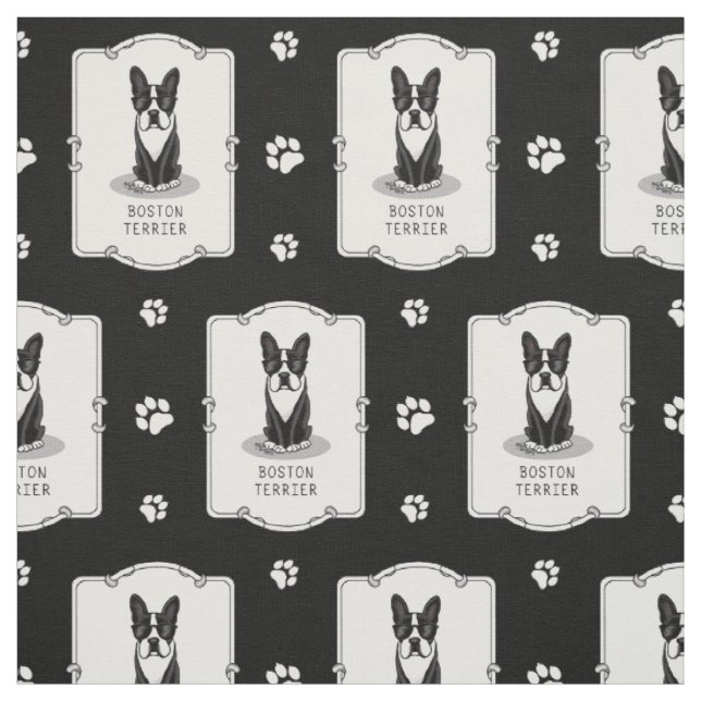 Cool Boston Terrier Dog (black) with Sunglasses Fabric (Swatch)