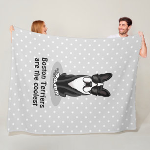 Cool Boston Terrier Dog (black) with Sunglasses Fleece Blanket