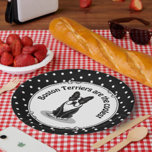 Cool Boston Terrier Dog (black) with Sunglasses Paper Plate
