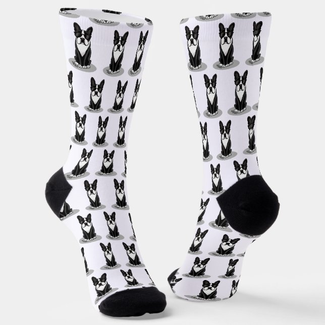Cool Boston Terrier Dog (black) with Sunglasses Socks (Angled)