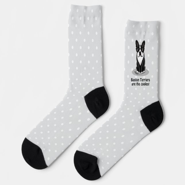 Cool Boston Terrier Dog (black) with Sunglasses Socks (Left)
