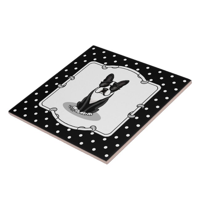 Cool Boston Terrier Dog (black) with Sunglasses Tile (Side)