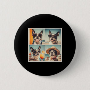 Cool Boston Terrier Sungles Dogs Summer Vacation B 6 Cm Round Badge
