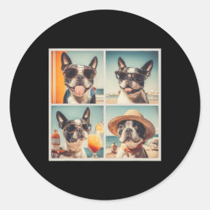 Cool Boston Terrier Sungles Dogs Summer Vacation B Classic Round Sticker