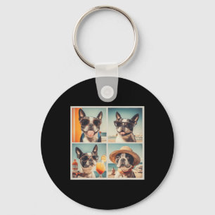 Cool Boston Terrier Sungles Dogs Summer Vacation B Key Ring