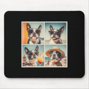Cool Boston Terrier Sungles Dogs Summer Vacation B Mouse Mat