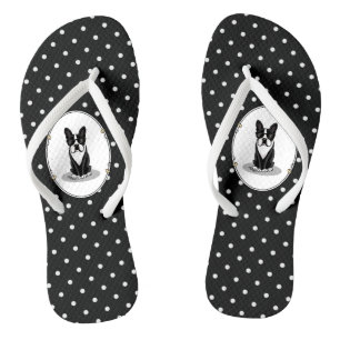 Cool Boston Terrier with Sunglasses (black) Flip Flops