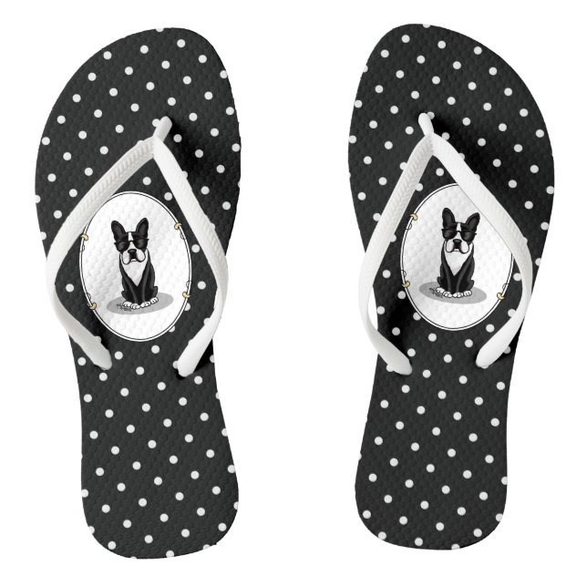 Cool Boston Terrier with Sunglasses (black) Flip Flops (Footbed)