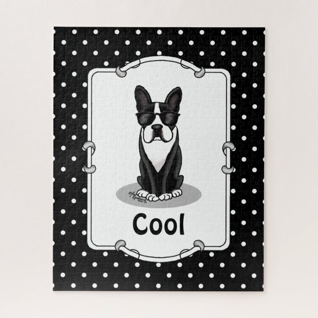 Cool Boston Terrier with Sunglasses (black) Jigsaw Puzzle (Vertical)