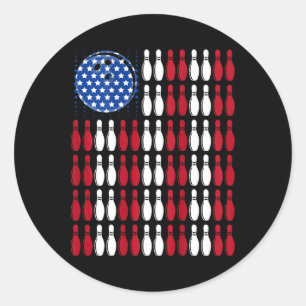 Cool Bowling Bowler Men Women Team American Flag ( Classic Round Sticker