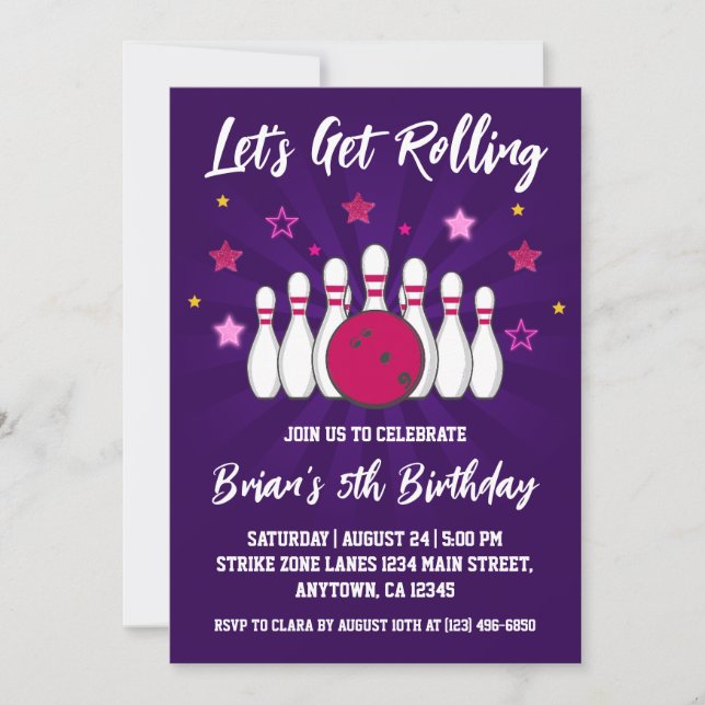 cool bowling party invitations (Front)