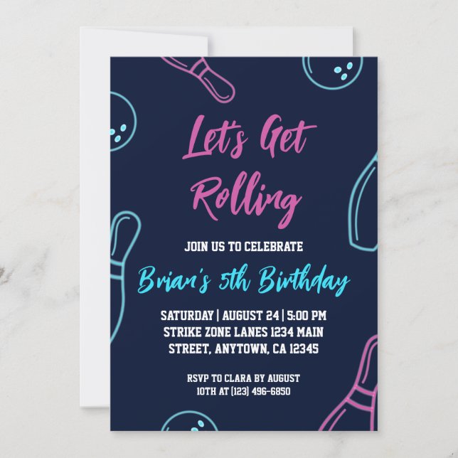 cool bowling party invitations (Front)