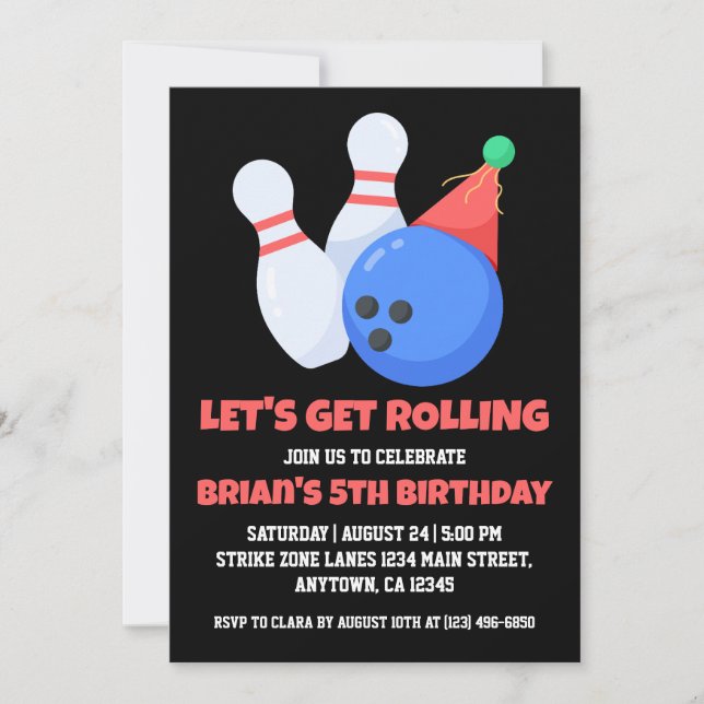 cool bowling party invitations (Front)