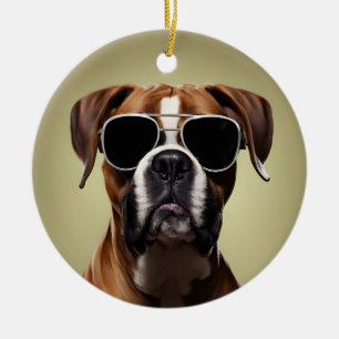 Cool Boxer Dog Ceramic Tree Decoration
