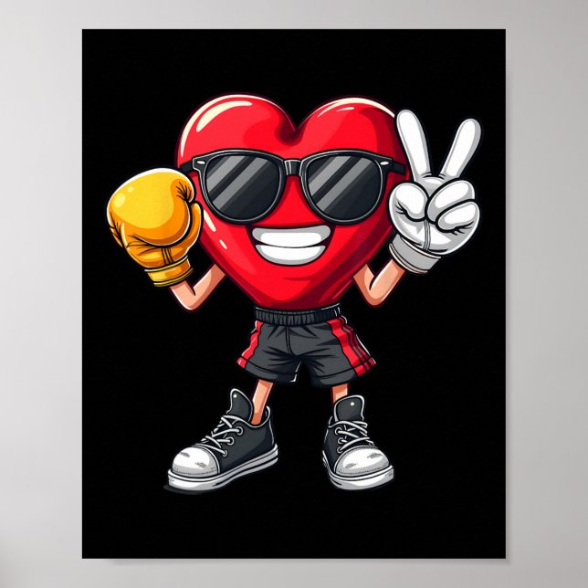 Cool Boxer Heart Boxing Men Boys Kids Peace Sungle Poster (Front)