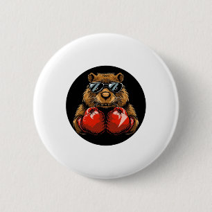 Cool Boxing Beaver Design For A Knockout Style  6 Cm Round Badge