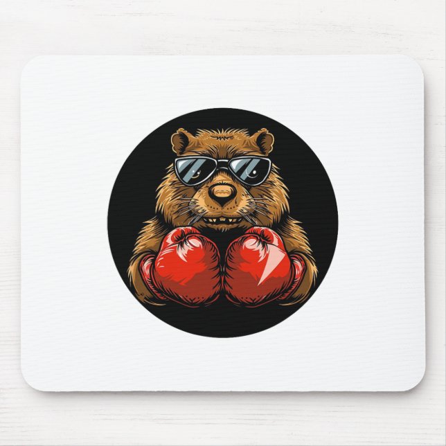 Cool Boxing Beaver Design For A Knockout Style  Mouse Mat (Front)