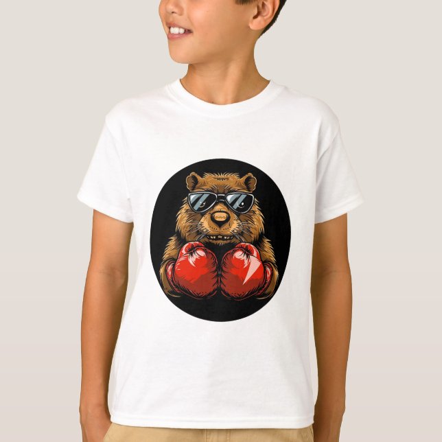 Cool Boxing Beaver Design For A Knockout Style  T-Shirt (Front)