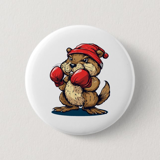 Cool Boxing Beaver With Gloves For A Knockout Appe 6 Cm Round Badge (Front)